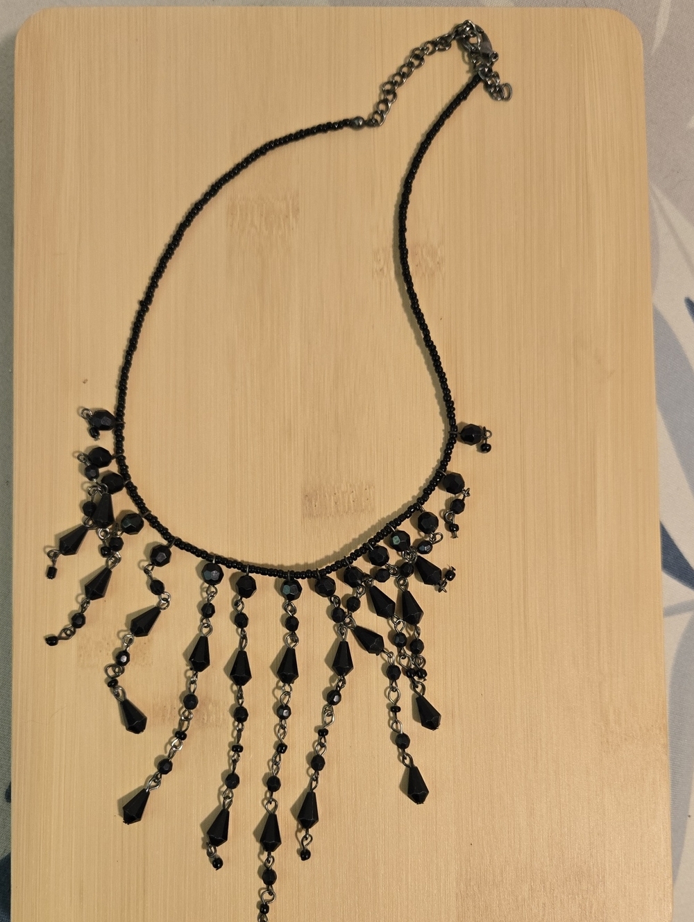 Elegant Black Beaded Fringe Necklace - Unbranded